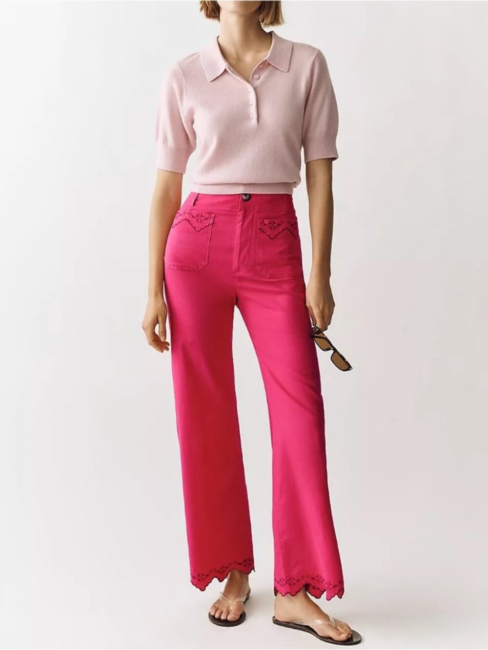NWT Size 33 - Colette Linen Blend Lace Trim High-Rise Full-Length Pants (US$158)